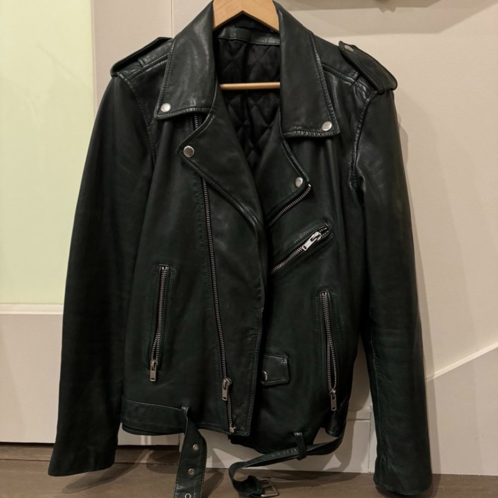 BLK DNM - Leather Motorcycle Jacket - Dark Green - Small